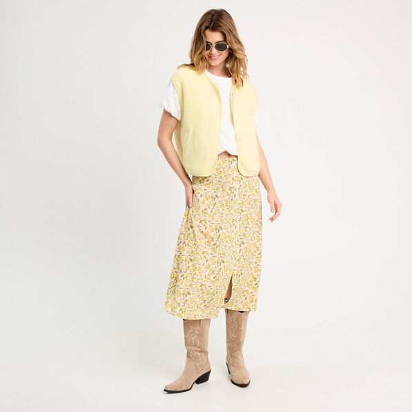 Jupe midi droite boutonnée blanc femme