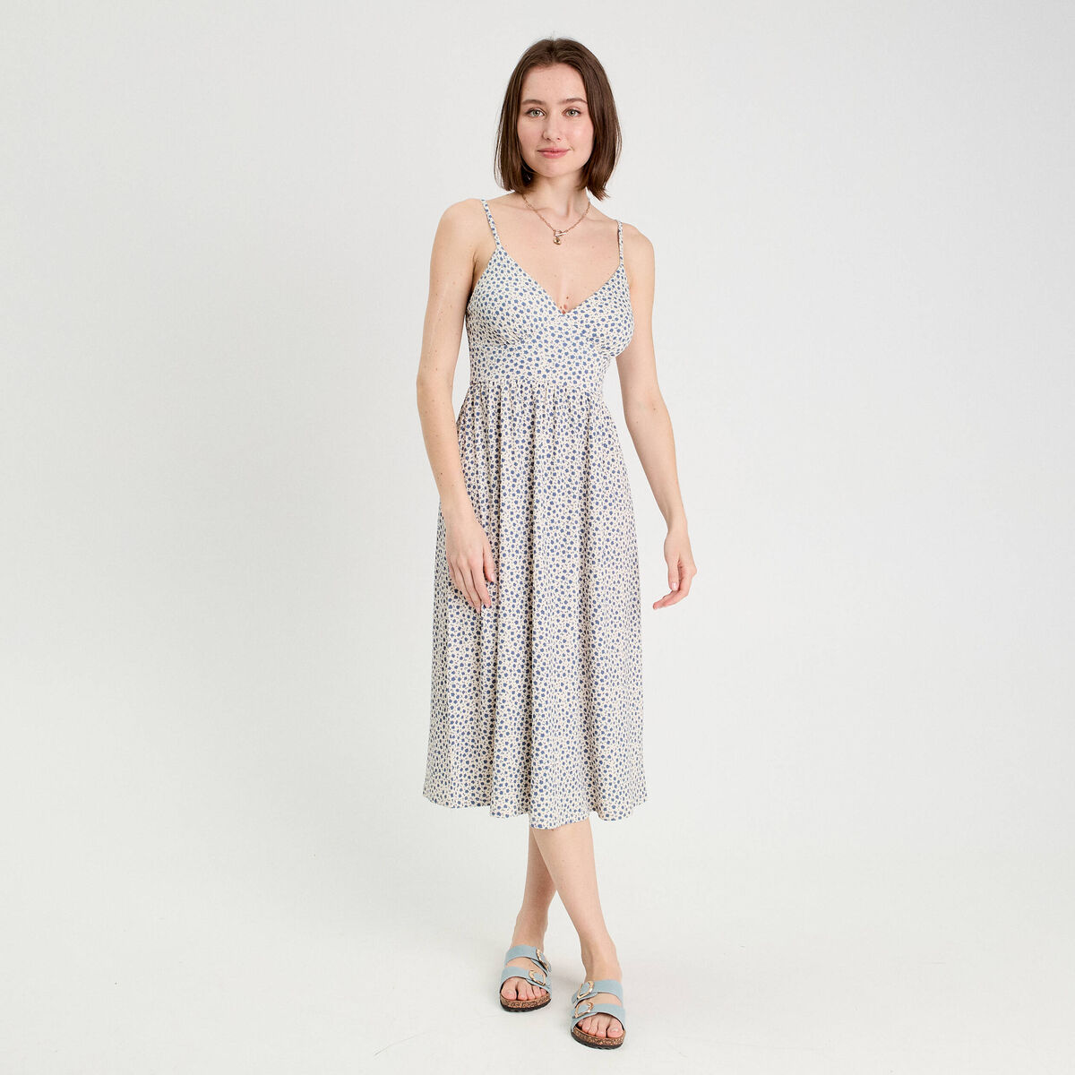 Robe longue évasée bretelles blanc femme