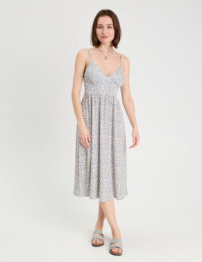 Robe longue évasée bretelles blanc femme
