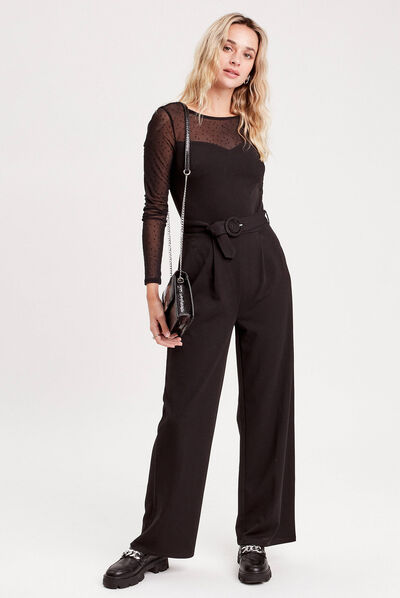 Combinaison pantalon ceinturée noir femme