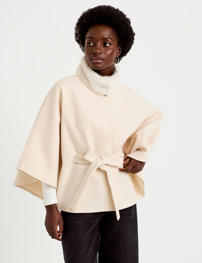 Poncho en fausse fourrure ivoire femme
