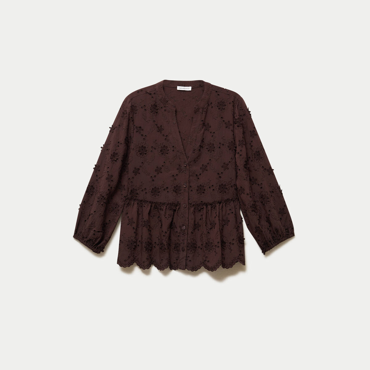 Blouse &agrave; motif en relief marron fonc&eacute; femme