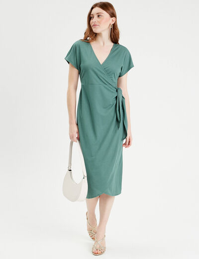 Robe midi portefeuille vert foncé femme