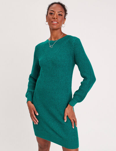 Robe pull droite col rond vert canard femme