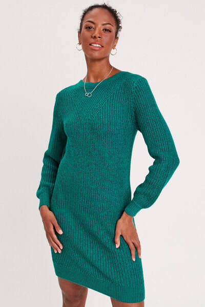 Robe pull droite col rond vert canard femme