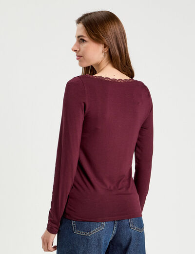 T-shirt manches longues violet foncé femme
