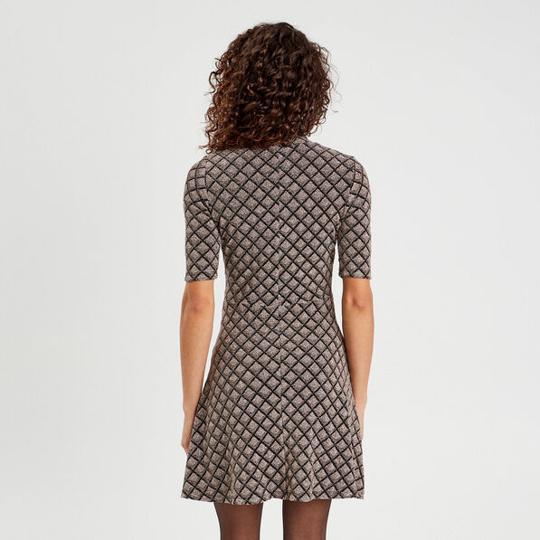 Robe patineuse col montant beige femme