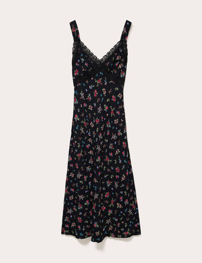 Robe d&eacute;collet&eacute; bretelles aspect dentelle noir femme