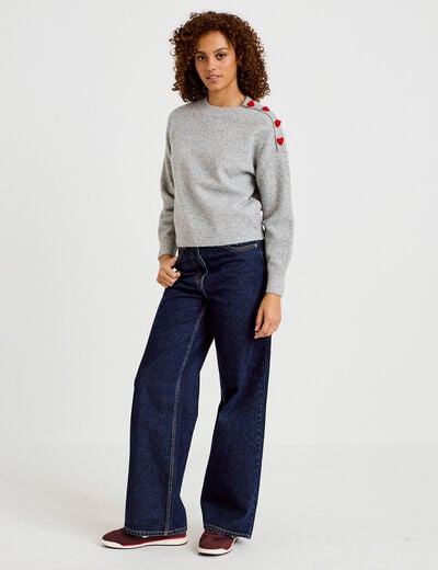 Pull ample col rond manches longues gris clair femme
