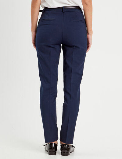 Pantalon cigarette ceinturé bleu marine femme