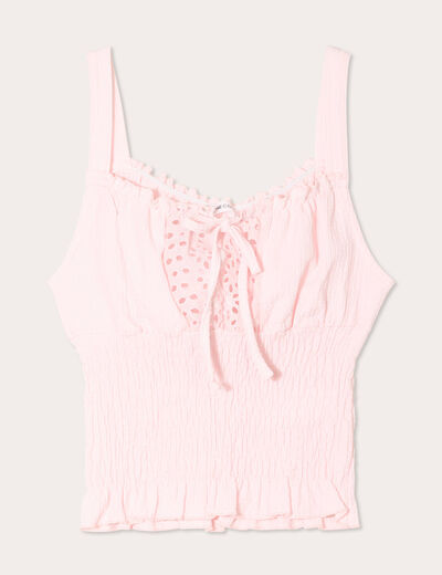 Débardeur smocké rose clair femme