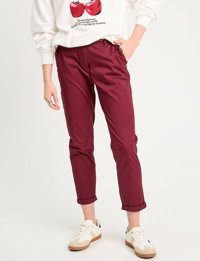 Pantalon chino 7/8ème bordeaux femme