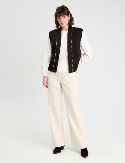 Pantalon large velours ecru femme