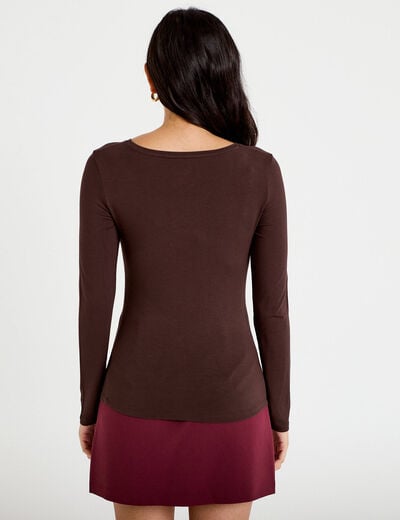 T-shirt uni &agrave; manches longues marron fonc&eacute; femme