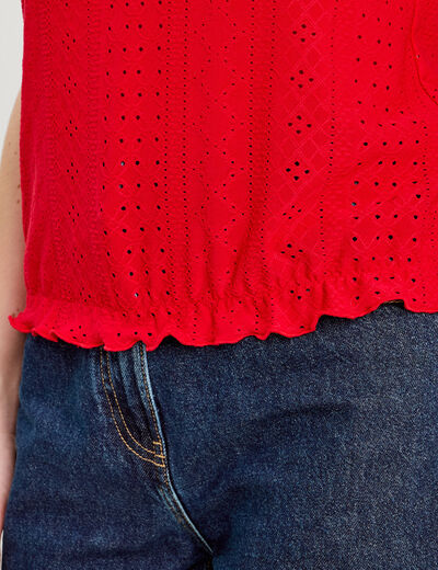 Débardeur broderie anglaise rouge femme