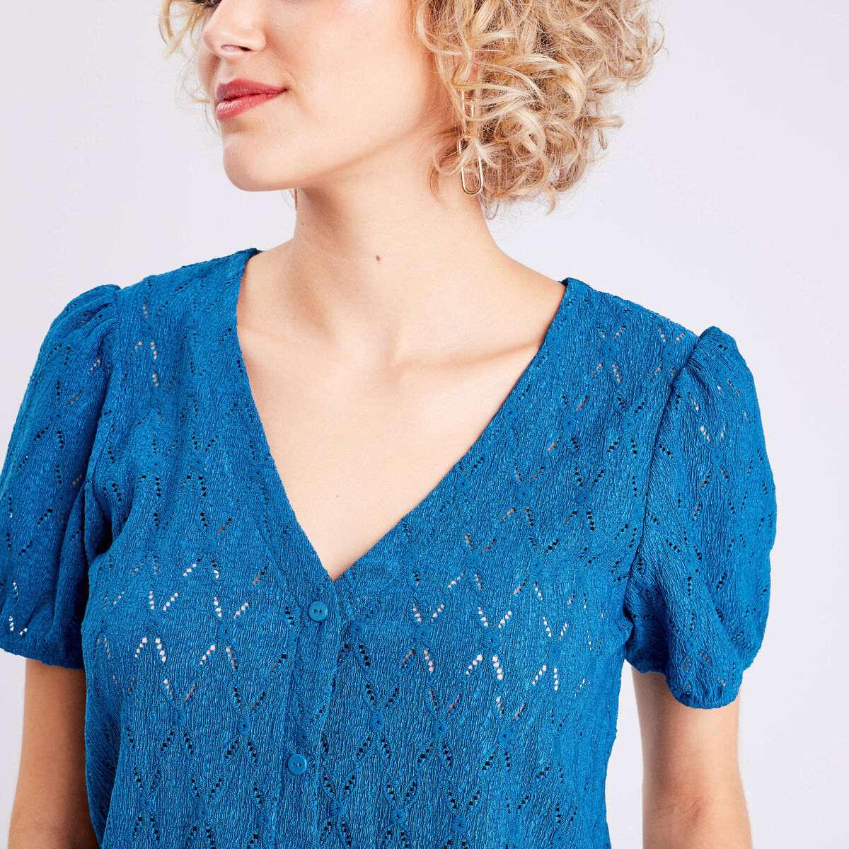 Blouse manches courtes bleu canard femme