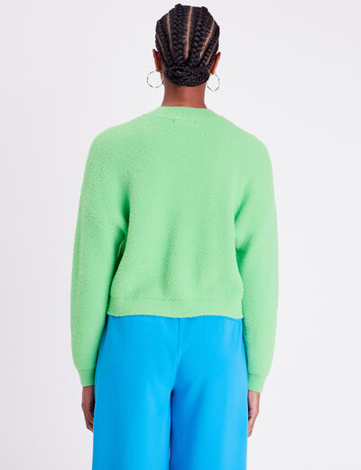Pull cropped col rond vert femme