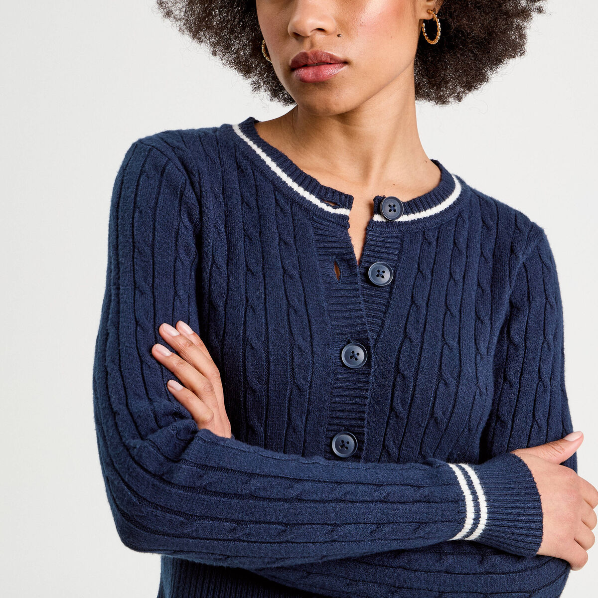 Gilet manches longues ajust&eacute; bleu marine femme