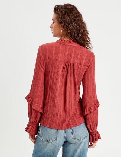 Chemise manches longues volants vieux rose femme