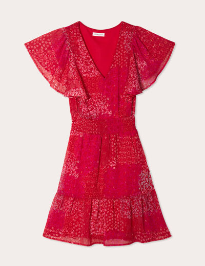 Robe évasée taille smockée rouge femme