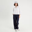 Pantalon large avec bandes bleu marine femme