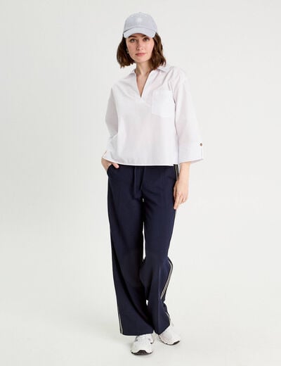 Pantalon large avec bandes bleu marine femme