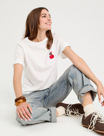 T-shirt manches courtes ecru femme