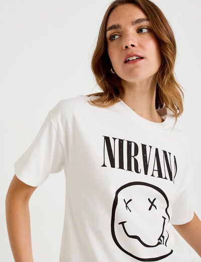 T-shirt oversize manches courtes ecru femme