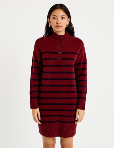 Robe pull droite manches longues 3/4 rouge fonc&eacute; femme
