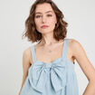 Débardeur effet boule et noeud bleu clair femme