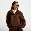 Veste effet boule col montant marron chocolat femme
