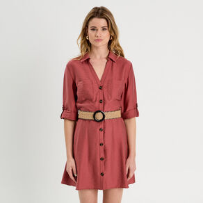 robe chemise trapeze ceinturee vieux rose femme Robe chemise trapèze ceinturée vieux rose femme