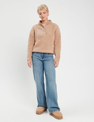 Sweat effet polaire beige femme