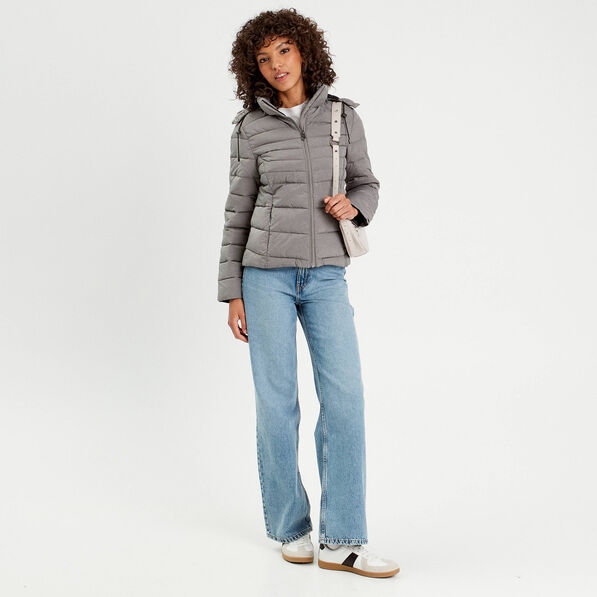 doudoune ajustee a capuche gris clair femme Doudoune ajustée à capuche gris clair femme