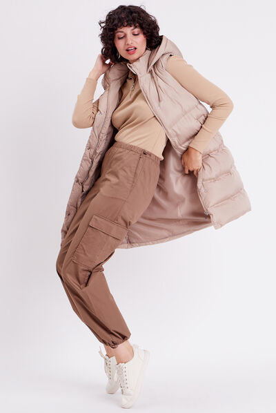 Doudoune sans manches capuche taupe femme