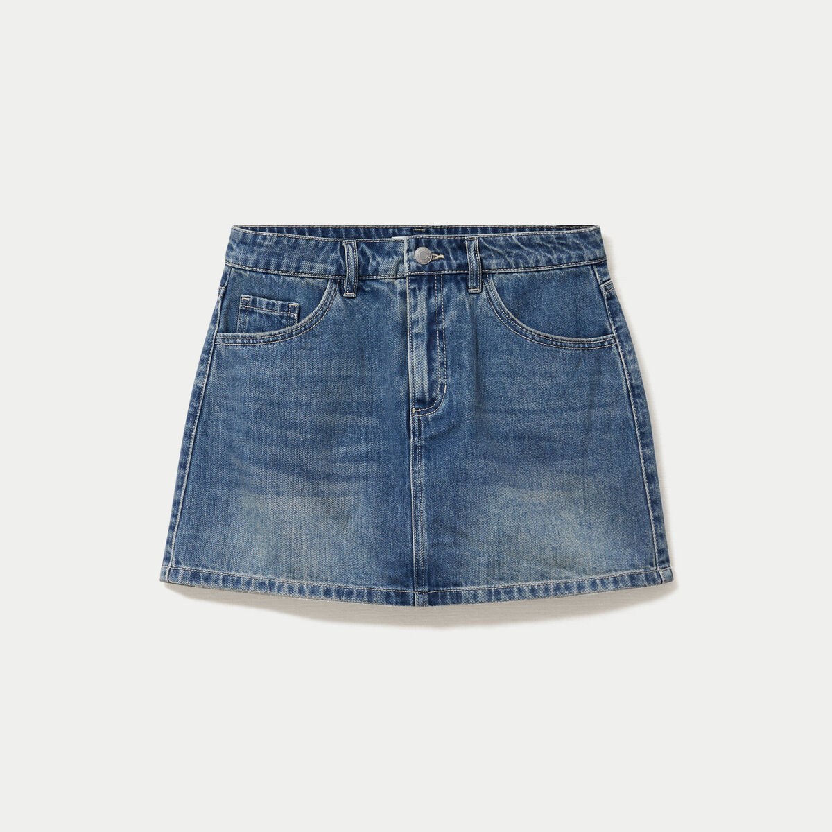 Jupe-short droite en jean denim double stone femme