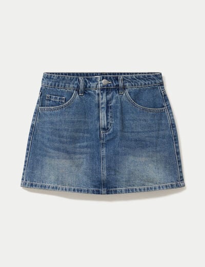 Jupe-short droite en jean denim double stone femme