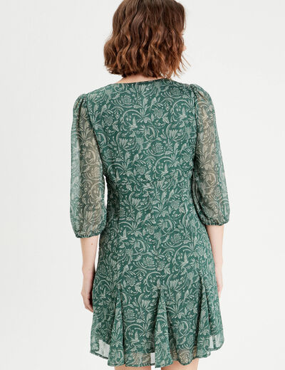 Robe patineuse manches 3/4 vert femme