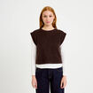 Pull 2-en-1 manches longues col rond marron fonc&eacute; femme