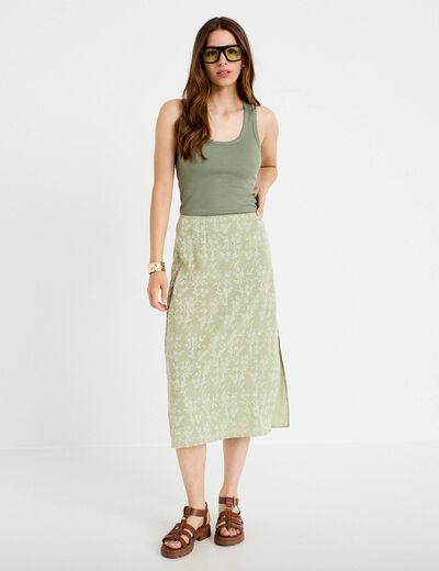 Jupe &eacute;vas&eacute;e longueur 3/4 vert femme