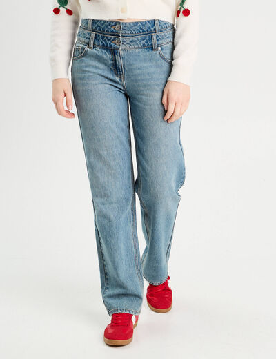 Jeans large denim double stone femme
