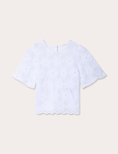 T-shirt dentelle macramé blanc femme