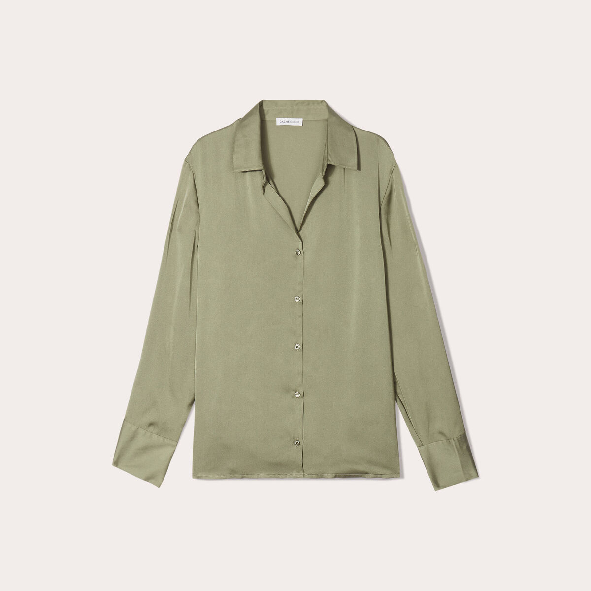 Chemise manches longues satin vert kaki femme