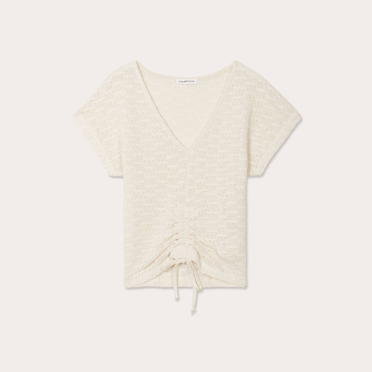 T-shirt manches courtes ajouré creme femme