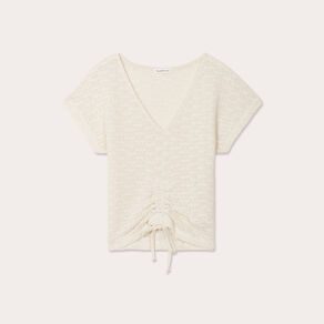 T-shirt manches courtes ajouré creme femme