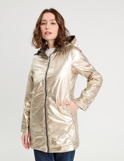 Parka réversible à capuche vert kaki femme
