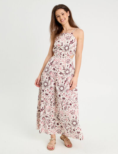 Robe longue évasée ouvertures rose femme
