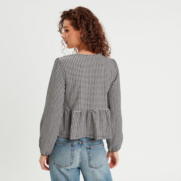 Blouse nouée manches longues blanc femme