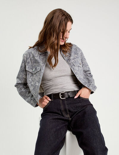 Veste courte zippée bleu gris femme