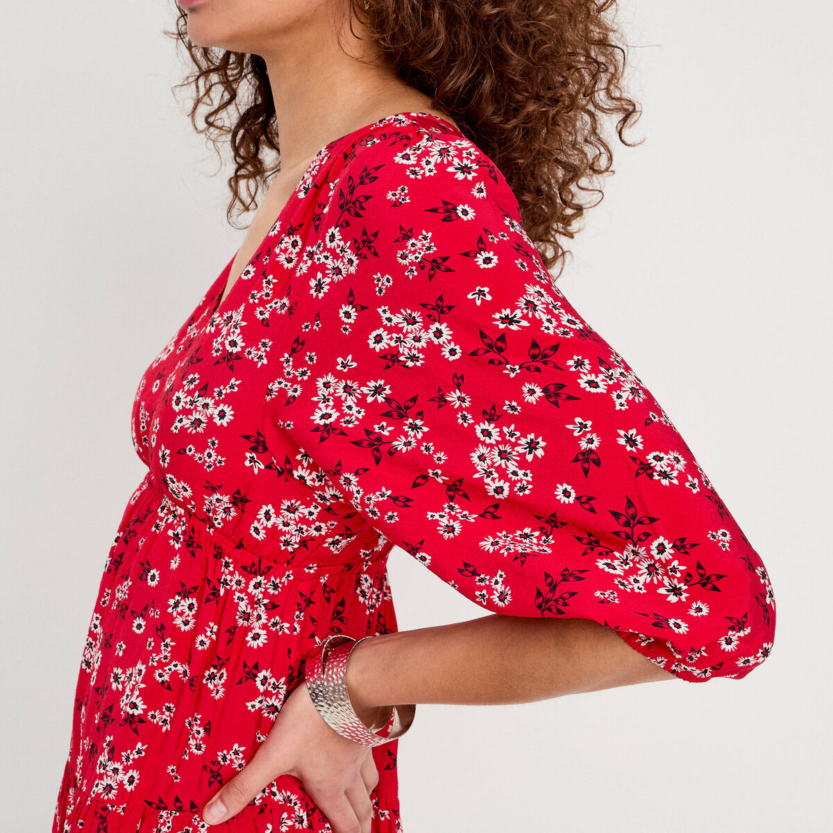 Robe longue évasée fluide rouge femme